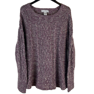 Plum Purple and Gray Cable Knit Sweater Keren Hart Cozy Cottagecore Large NEW